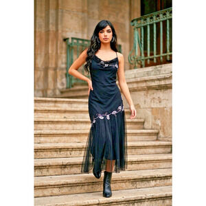 VTG Xscape by Joanna Chen‎ Beaded Embroidered Tulle Lined Dress 12 Petite Prom